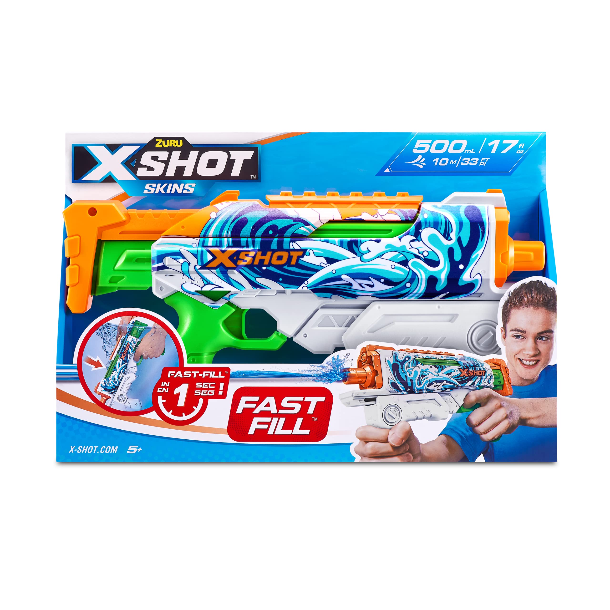 X-Shot Water Skins Hyperload Fast Fill Blaster Drenching Outdoor Toy Water Gun Fun for Kids Teens Adults,Boy, Girls Age 5+