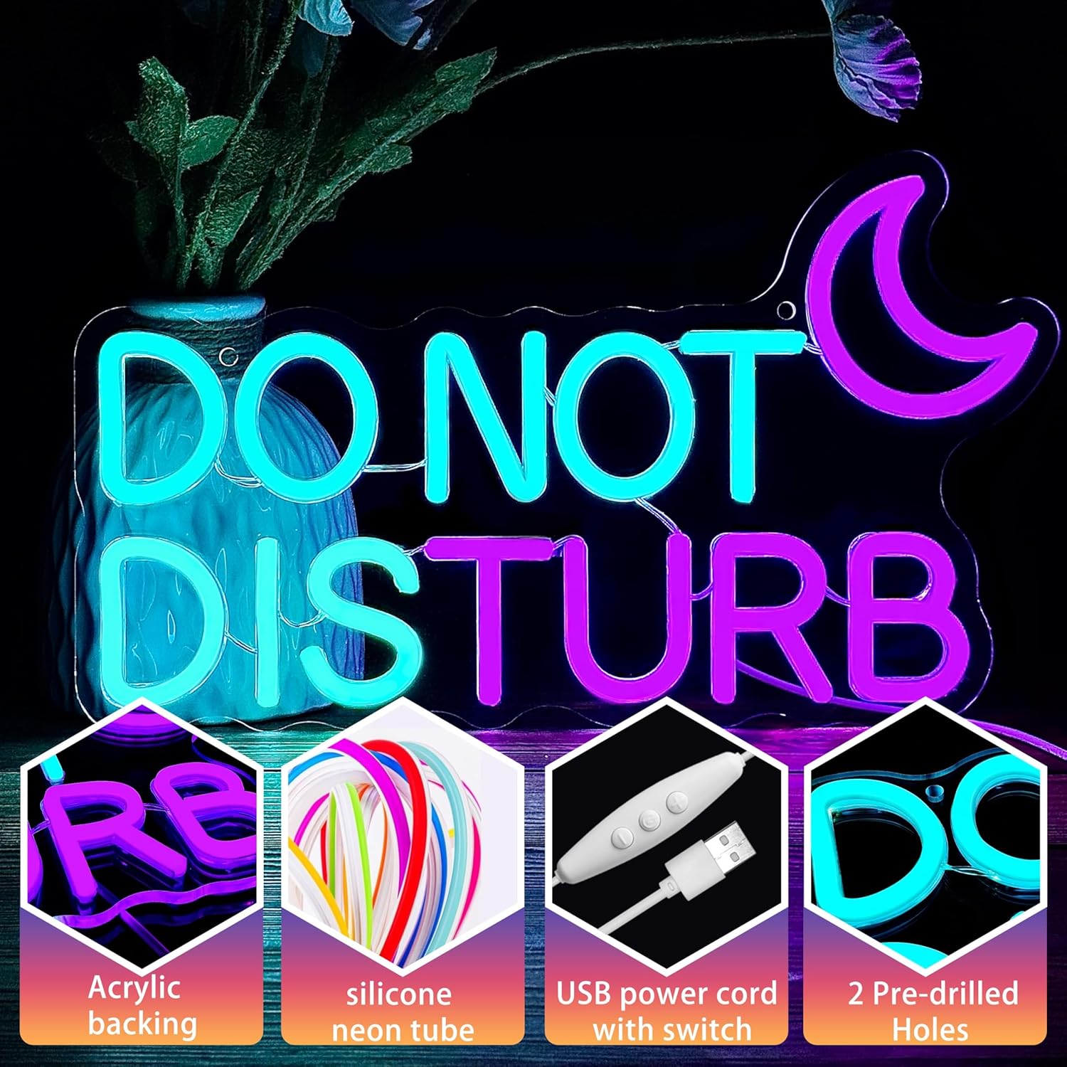 Do Not Disturb Cyberpunk LED Neon Sign for Bedroom Door, Fun Dorm Room Essentials for College Students, Gamer Wall Decor, Studio Warning Light,13.4" x 7.9" Dimmable USB Powered