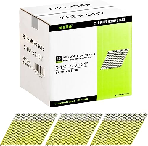 Vista 9 de meite Clavos de marco de 28 grados, cabeza redonda desplazada, 3 pulgadas x 0.120 pulgadas, clavos de soldadura de alambre galvanizado, clavos