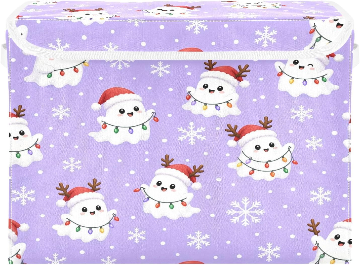 Cute Ghosts Santa Hats Fabric Storage Bins Flip Top Lids Decorative