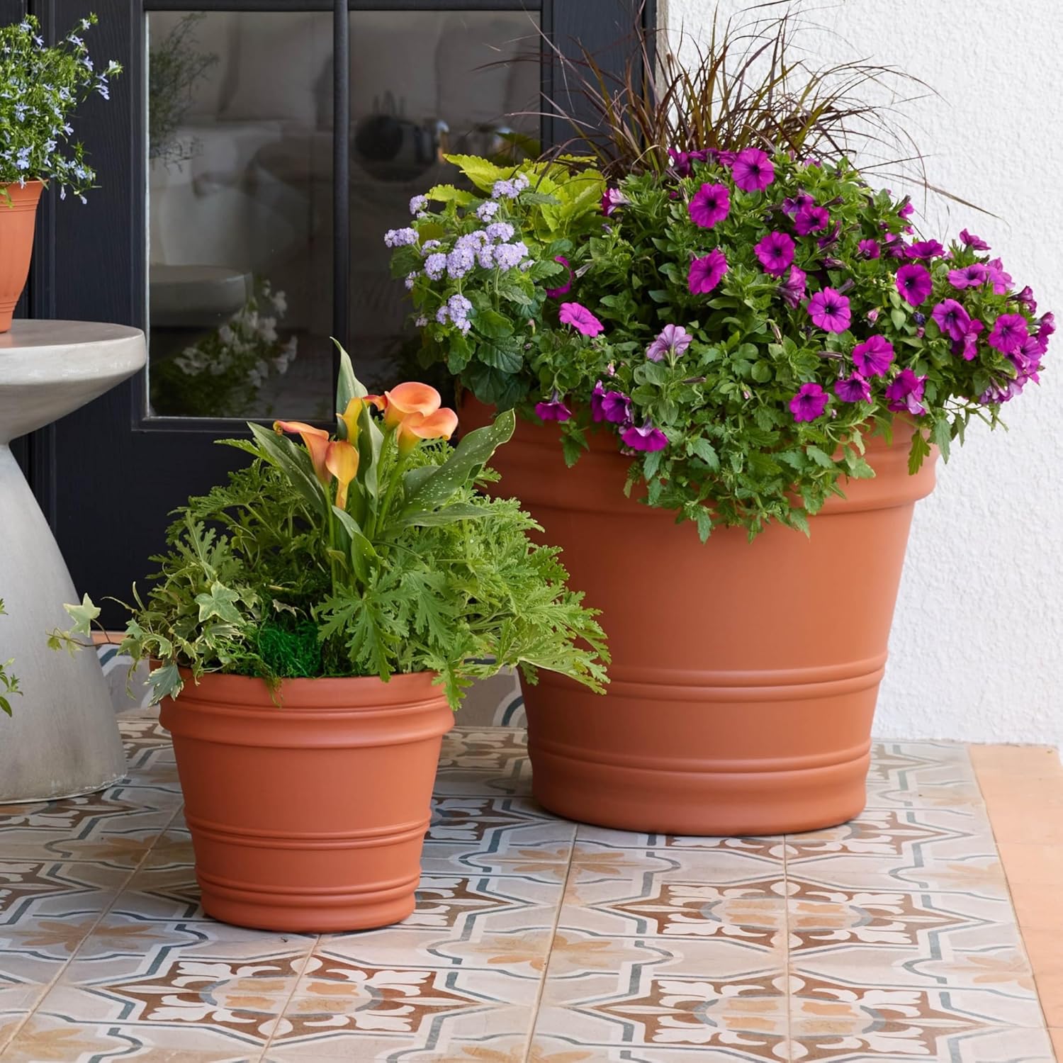 Bloem Rolled Rim 22" Terra Cotta Round Planter Pot - Resin Indoor or Outdoor Gardening Planter with Optional Knock Out Drainage, Made in USA