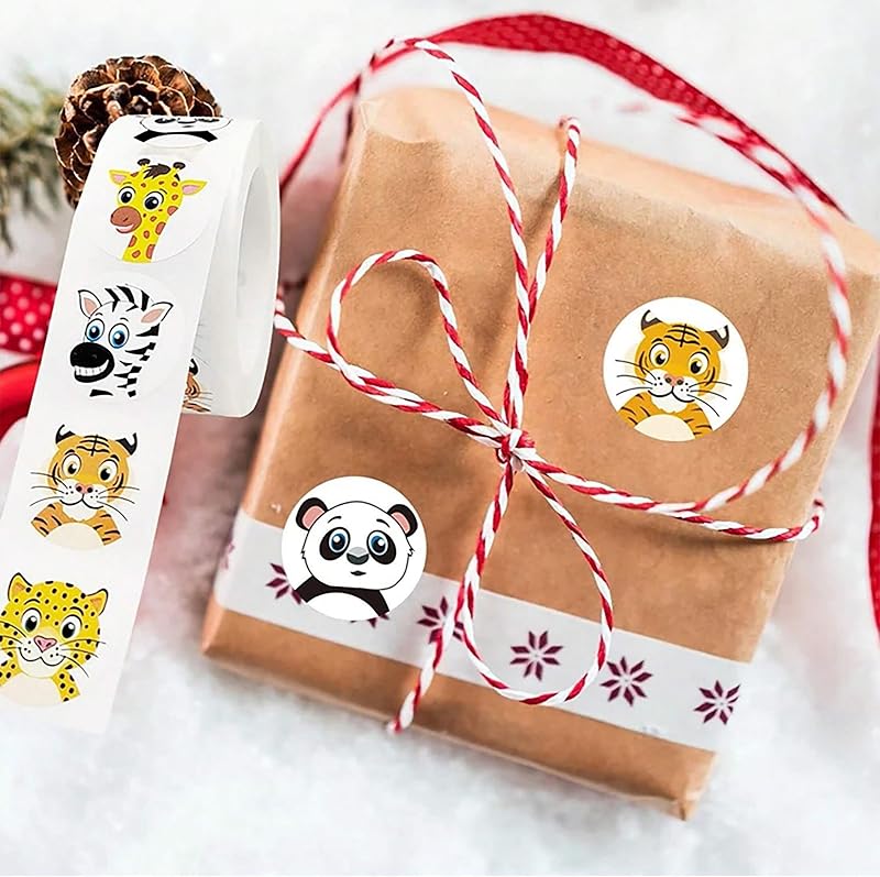 PLAYZOCO Pegatinas animales para niños, stickers decorativos infantiles, calcomanías alegres, adhesivos en rollo, 500 unidades de 2.5 cm con diseños variados y divertidos