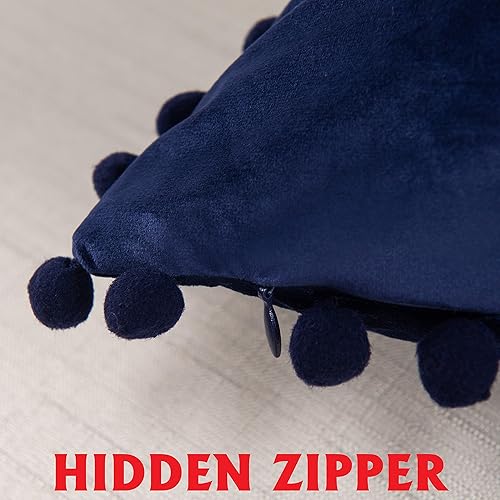 Miniatura 3 de Elegant Comfort POM-POMS - Juego de 2 fundas de cojín de terciopelo con flecos, suaves, lisas, decorativas, cuadradas, para sofá, cama, sala de