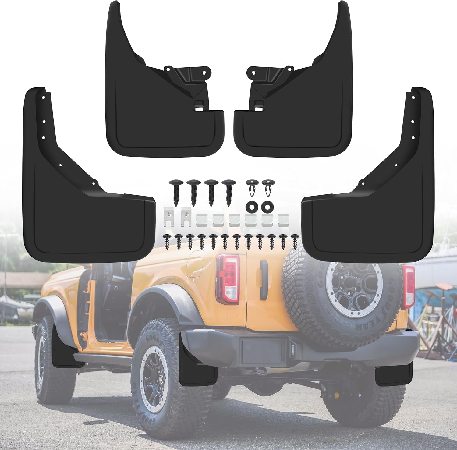 Mud Flaps Compatible with Ford Bronco 2021-2023 2/4 Door, Front Rear Tire Mud Guards Fender Flares,Wheel Splash Guard Function Upgrade Accessories, Black 4PCS (Not fit Bronco Sport,Sasquatch badlands) Mud Flaps Compatible with Ford Bronco 2021-2023 2/4 Door, Front Rear Tire Mud Guards Fender Flares,Wheel Splash Guard Function Upgrade Accessories, Black 4PCS (Not fit Bronco Sport,Sasquatch badlands)