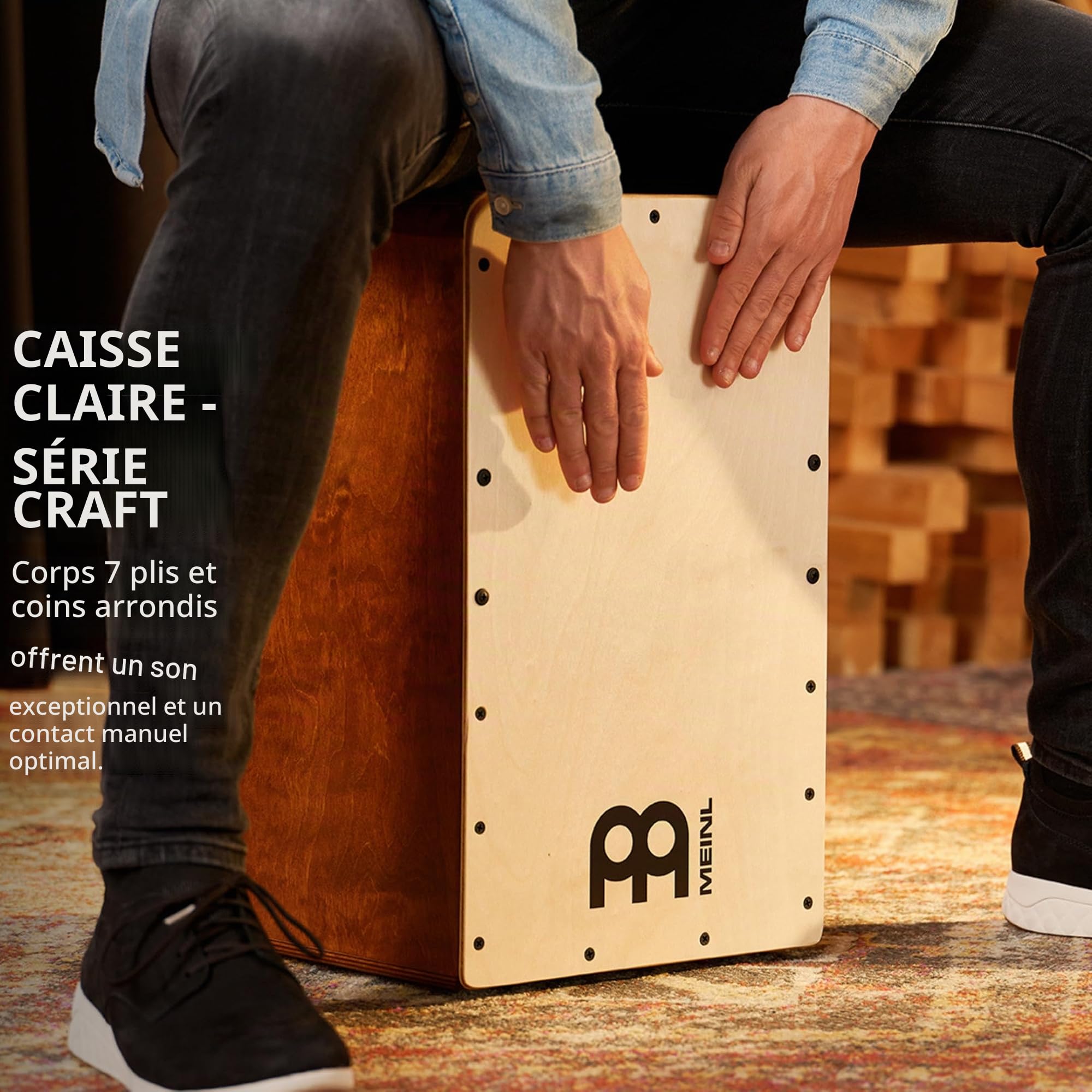 Meinl Percussion Snarecraft Cajon Instrument – Grand Cajon avec 2 Cordes pour le timbre – Bouleau, Naturel (SC100AB-B)
