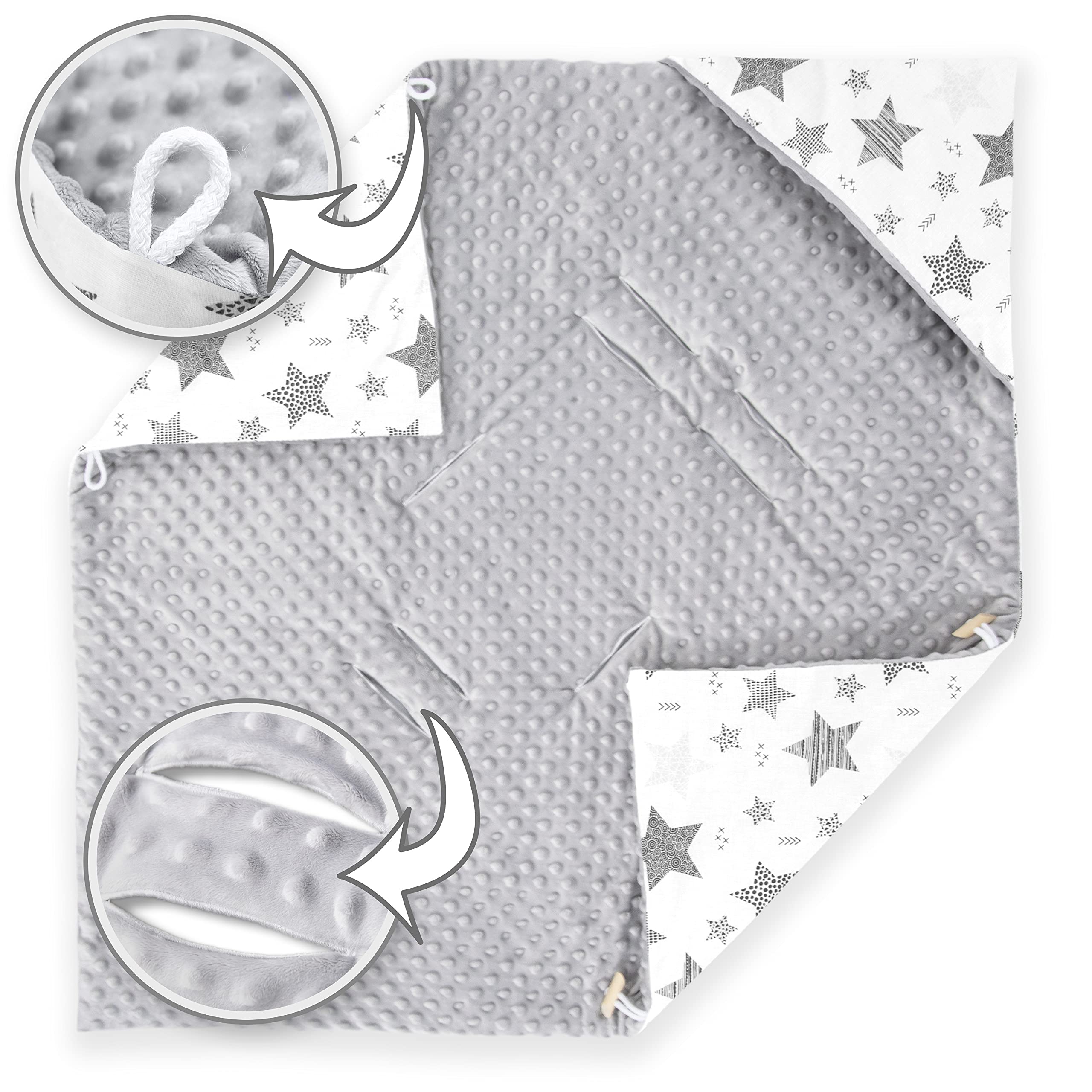 Amilian Einschlagdecke Babyschale - 90x90 cm - Baby Erstausstattung Neugeborene - für Komfort und Sicherheit Ihres Kindes für Buggy Kinderwagen oder Autositz - Sternschnuppe Grau