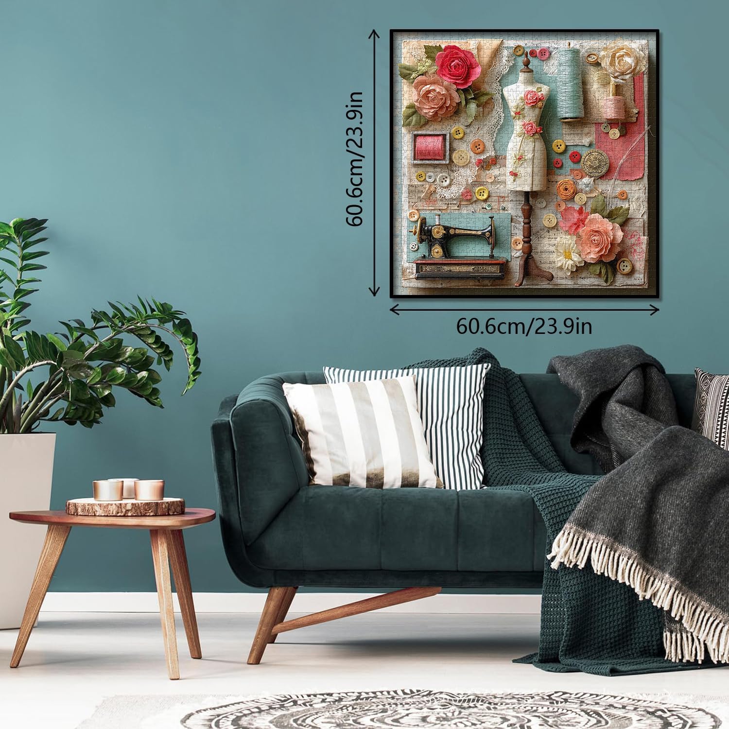 Floral Sewing Atelier Jigsaw Puzzle 1000 Pieces, Vintage Sewing Machine Puzzles for Adults 1000 Pieces, Patchwork Quilt Flower Puzzle as Wall Art