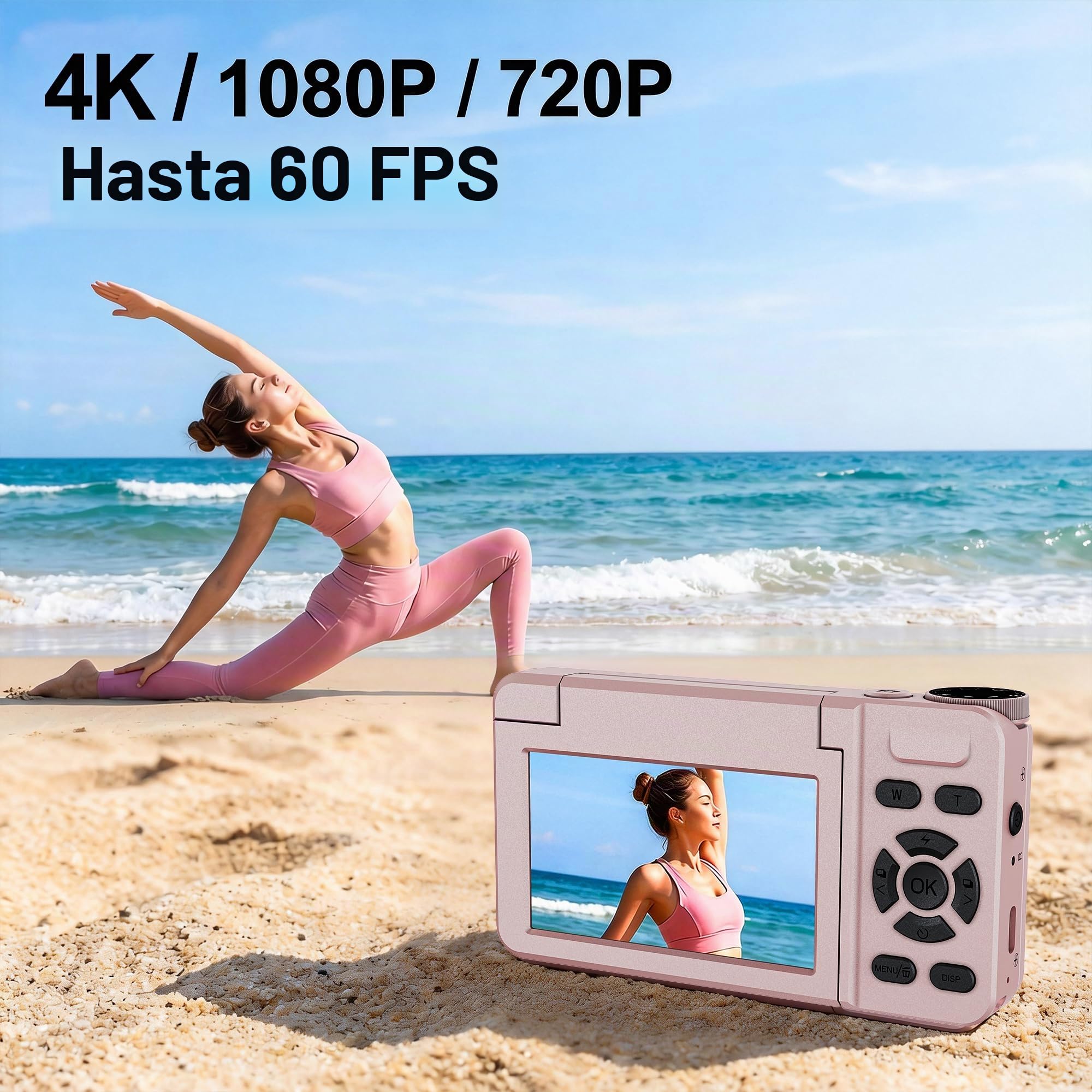 Cámara Digital 4K UHD, Pantalla 3" Abatible 180°, 64MP Autofocus, Time-Lapse, Slow Motion, Redes sociales, Webcam, 32GB Portátil para Fotografía y Vídeo, Regalo para Niños y Principiantes