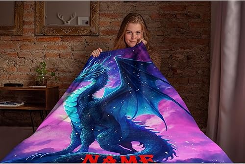 Miniatura 5 de Blue Dragon - Manta personalizada con nombre, manta de franela suave y acogedora para cumpleaños, ropa de cama de sofá o cama, 40 x 50 pulgadas,