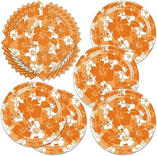 Orange Hawaiian Hibiscus Flowers Party Decorations for Kids Tropical Party Decorations 40PCS Hawaiian Flower Theme Party Plates and Napkins