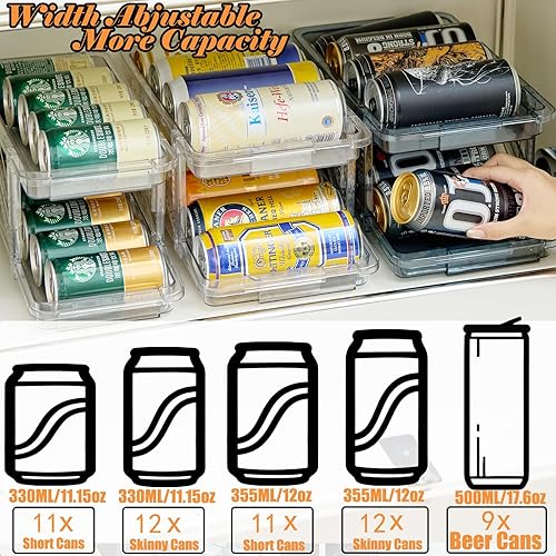 Miniatura 2 de Paquete de 2 dispensadores de latas de soda ajustables de ancho para refrigerador, organizador automático de bebidas para refrigerador, cocina,