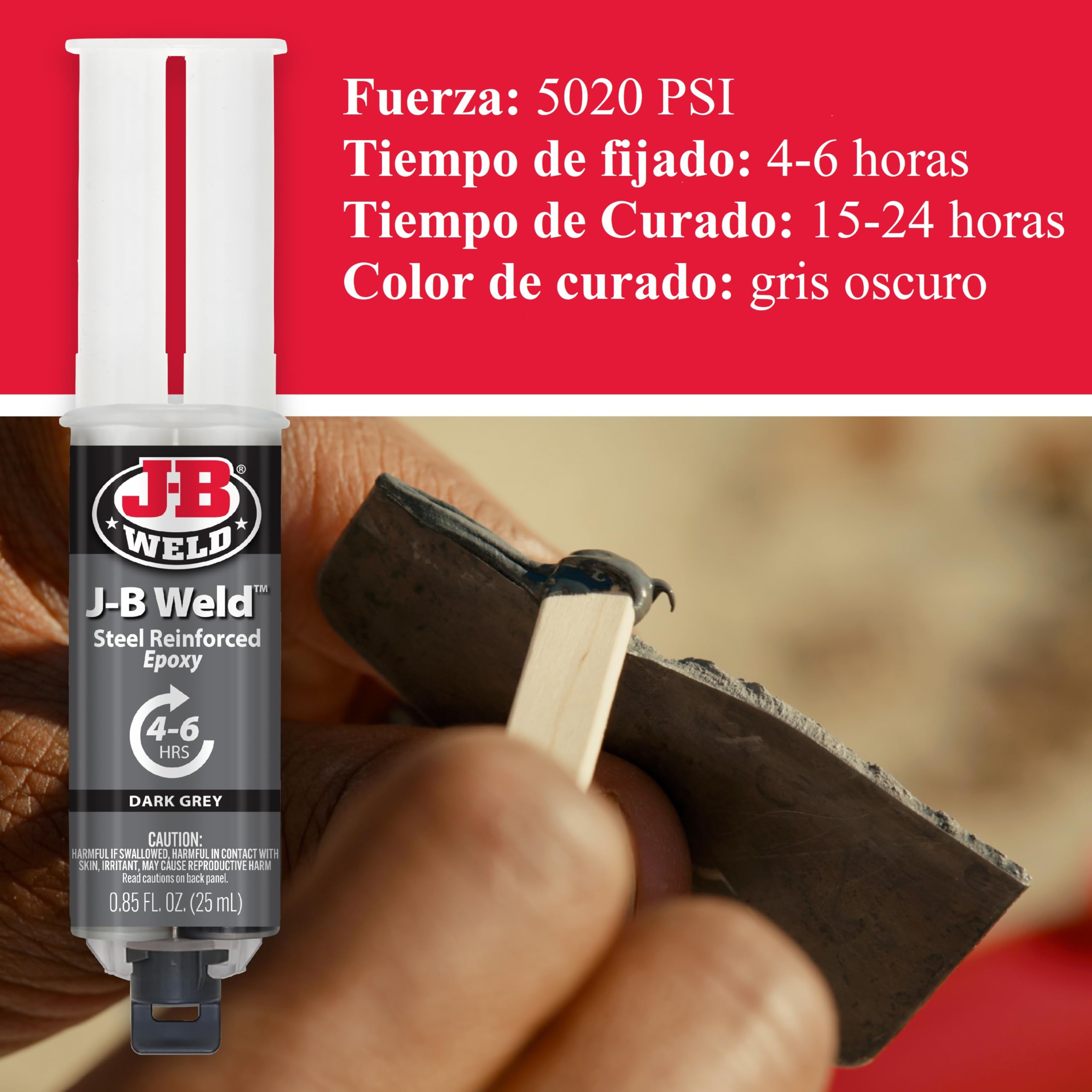 J-B Weld 50165SPA - Epoxi - Fijación Lenta - Reforzado con Acero - Metal - Reparaciones - Artesanía - Automotriz - Fontanería - Embarcaciones - Plásticos - 25ml