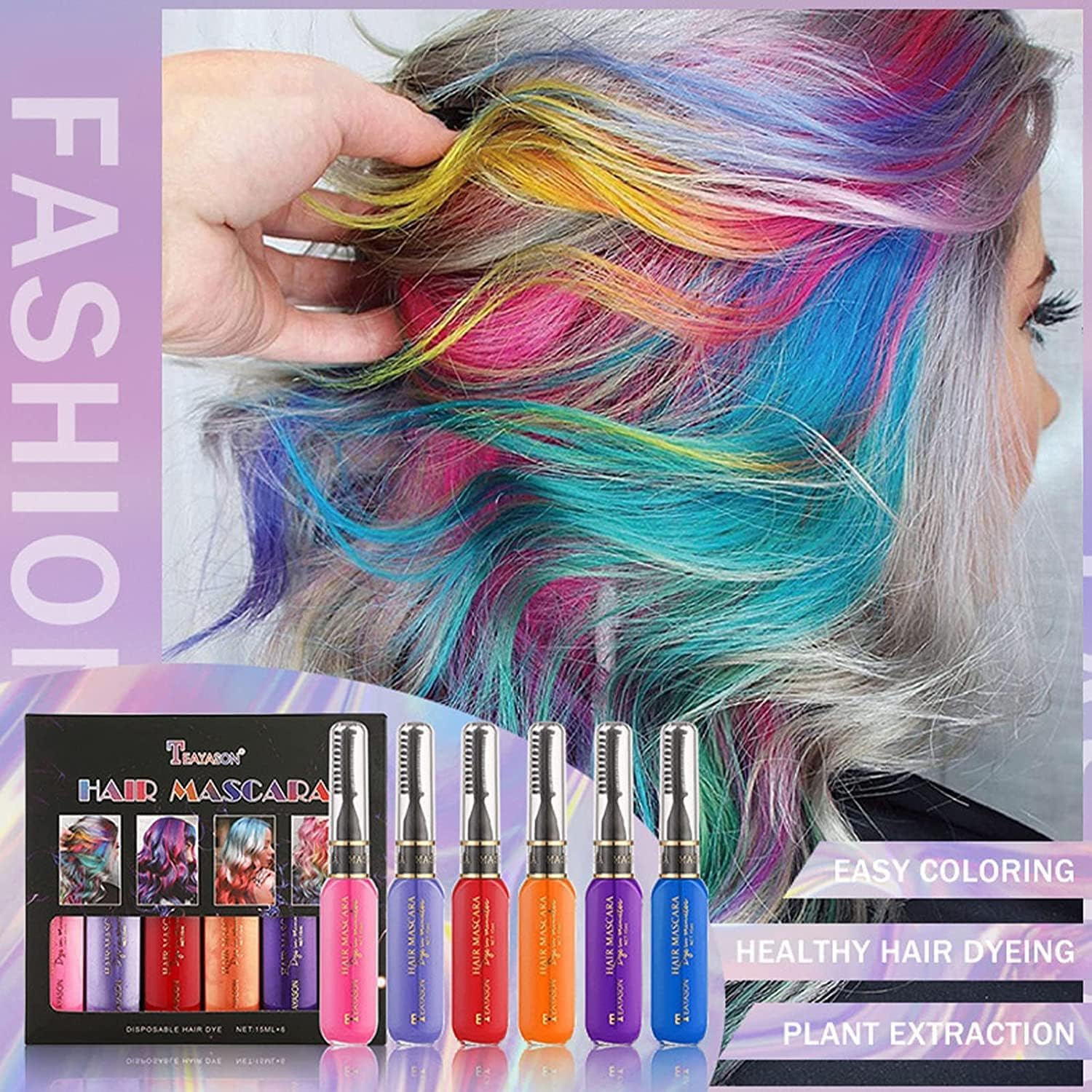 Amazon | ヘアカラー 染毛剤 6色セット 染髪剤 簡易髪染 一日だけの髪