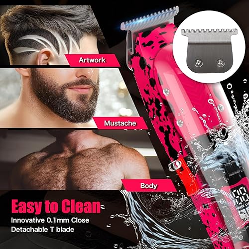 Miniatura 6 de Cortadora de pelo profesional para hombres, kit de peluquería inalámbrico para cortar y arreglar el cabello, juego de cortapelos rosa y recortadora