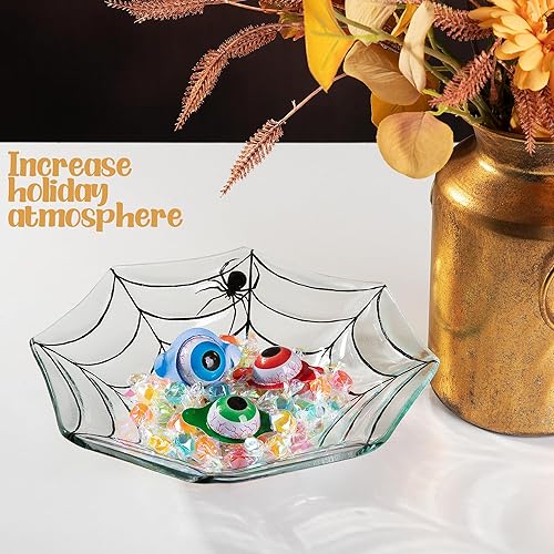 Miniatura 6 de Cuenco de cristal para dulces de Halloween, cuenco de caramelo de tela de araña, plato decorativo para golosinas para suministros de fiesta de