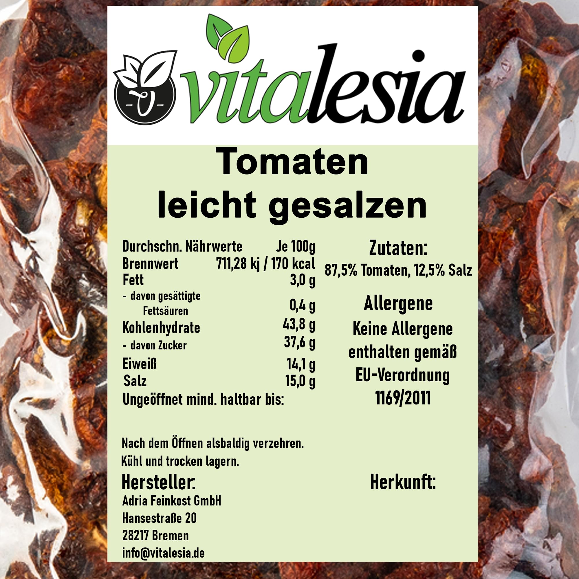 Vitalesia getrocknete Tomaten 5kg gesalzen sonnengetrocknet ungeschwefelt