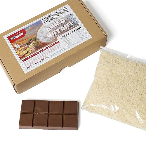 Miniatura 6 de Kataifi Masa de fillo rallada de 7 onzas (7.05 oz.) para barra de chocolate y pistacho Dubai, Kadayif para barra de chocolate Knafeh pistacho en