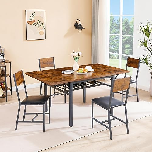 Miniatura 2 de Mesa de comedor plegable de 63.2 pulgadas para 4 a 6 personas, mesa de hojas caídas con estante de almacenamiento, mesa de comedor extensible de