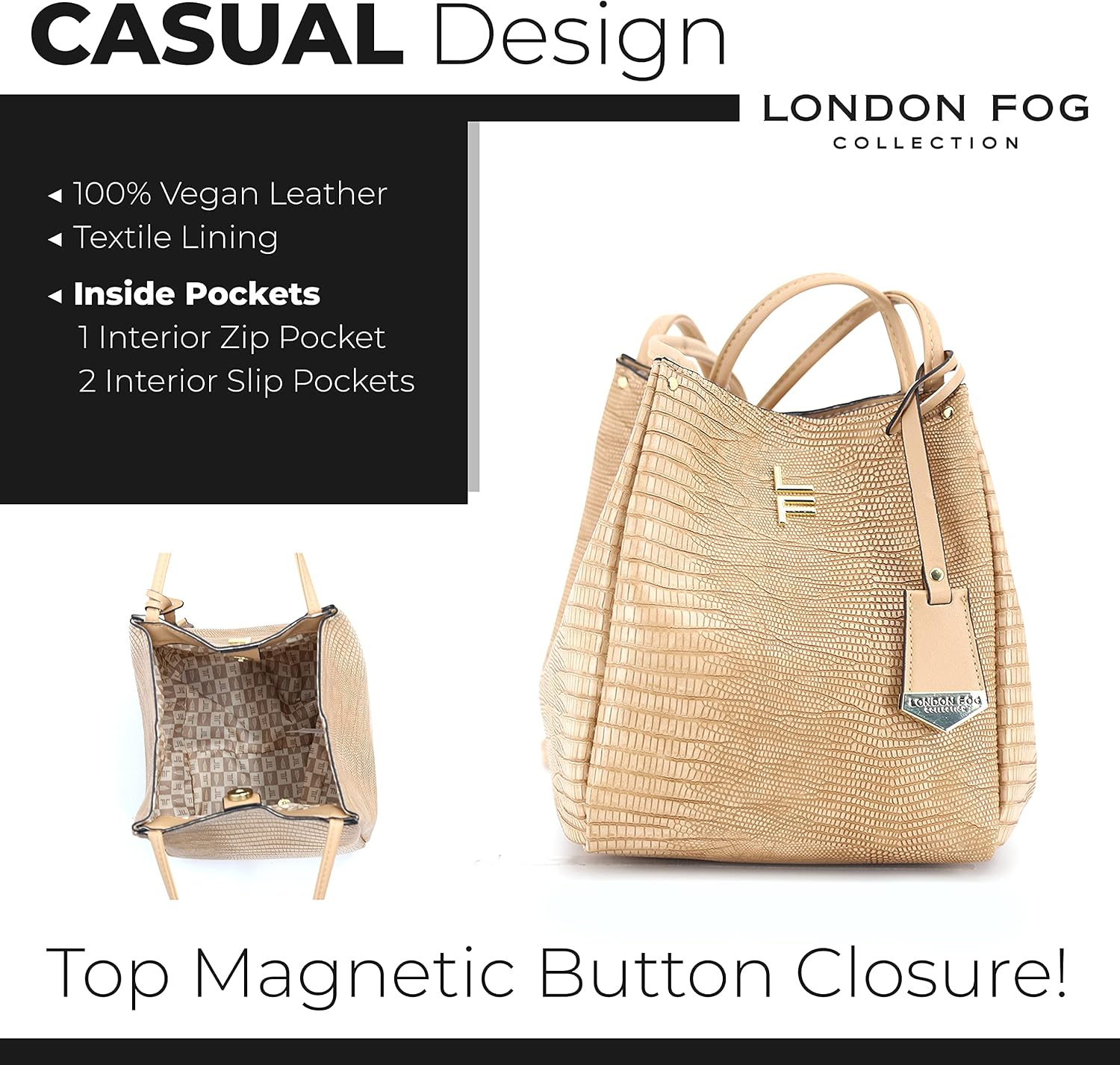 LONDON FOG COCO Shoulder Bag for Women, Vegan Leather Handbags