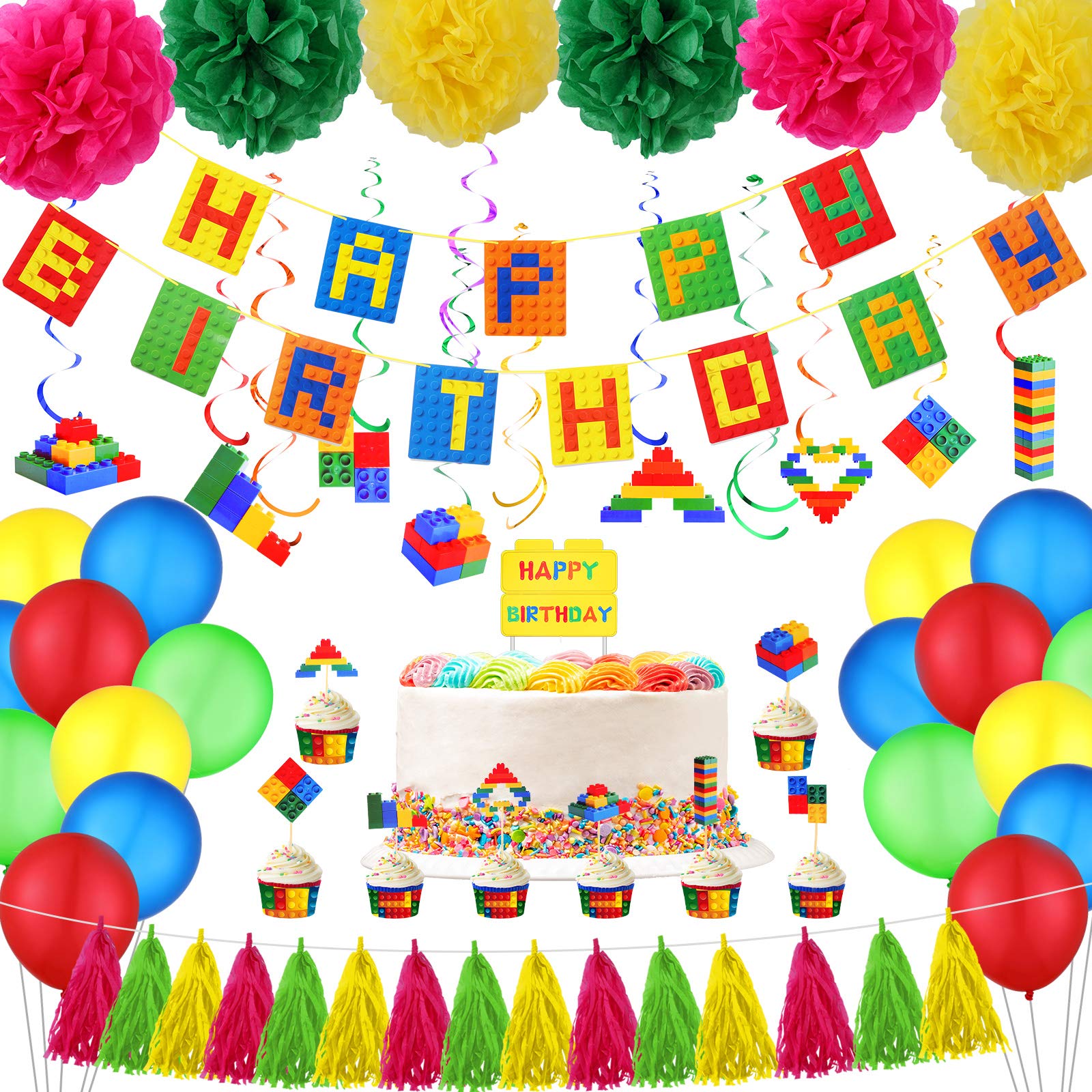 Buy 52 Pieces Building Block Happy Birthday Party Decorations Include