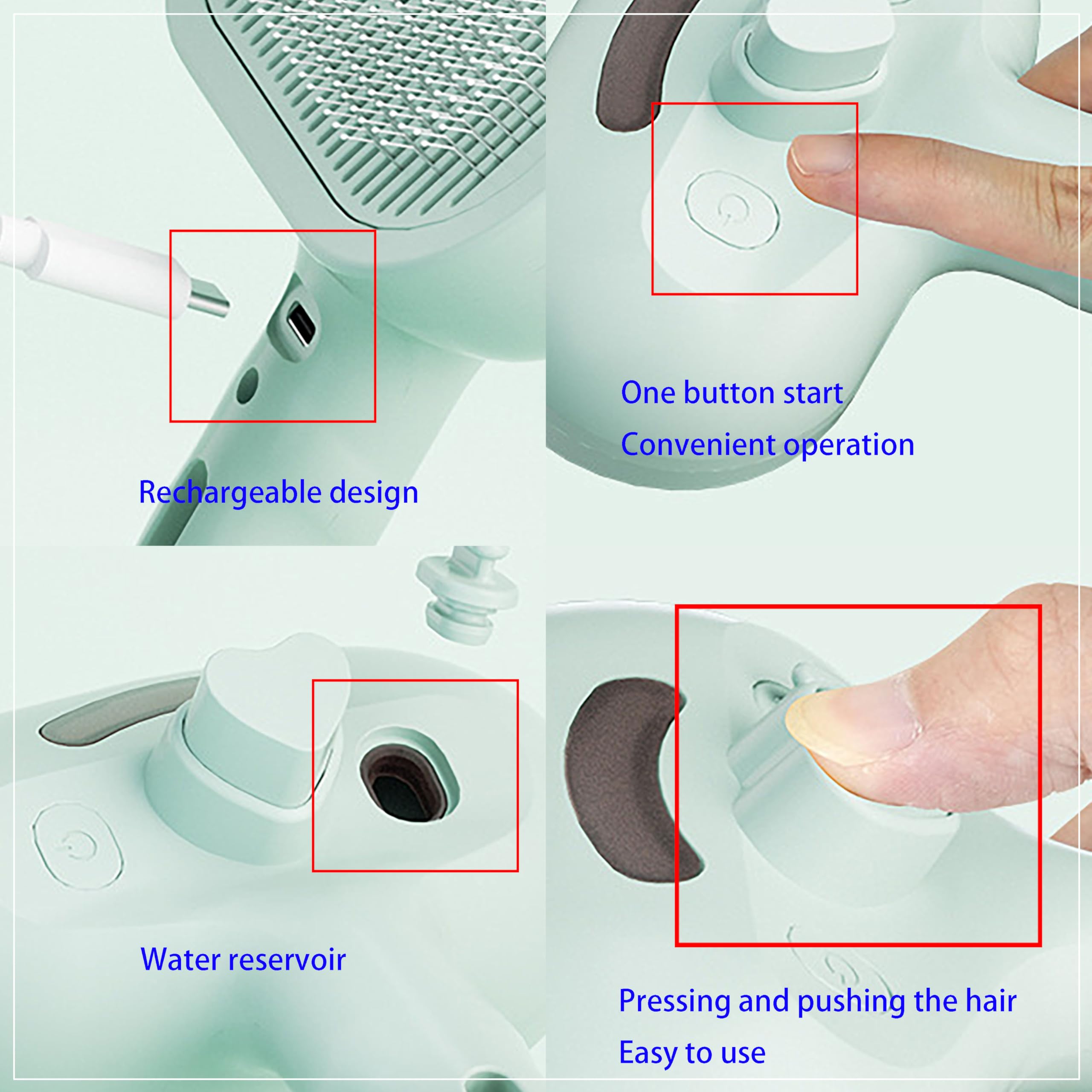 Cepillo de vapor 3 en 1 para gatos, cepillos de vapor de acero inoxidable ABS para perros, cepillos silenciosos de 36 dB con aerosol, con un tanque de agua integrado de 35 ml para mascotas, todo tipo