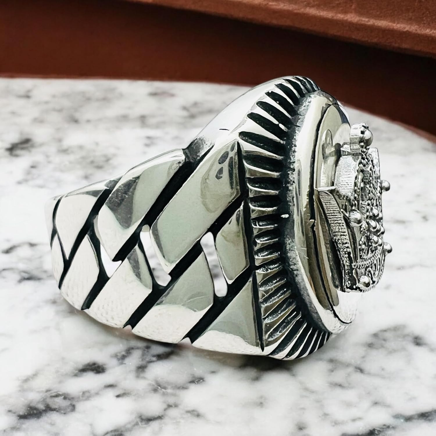 Unisex Persian Persia Imperial Pahlavi coat of arm Crown Taj Mohammad reza shah pahlavi farah diba shah 925 silver ring