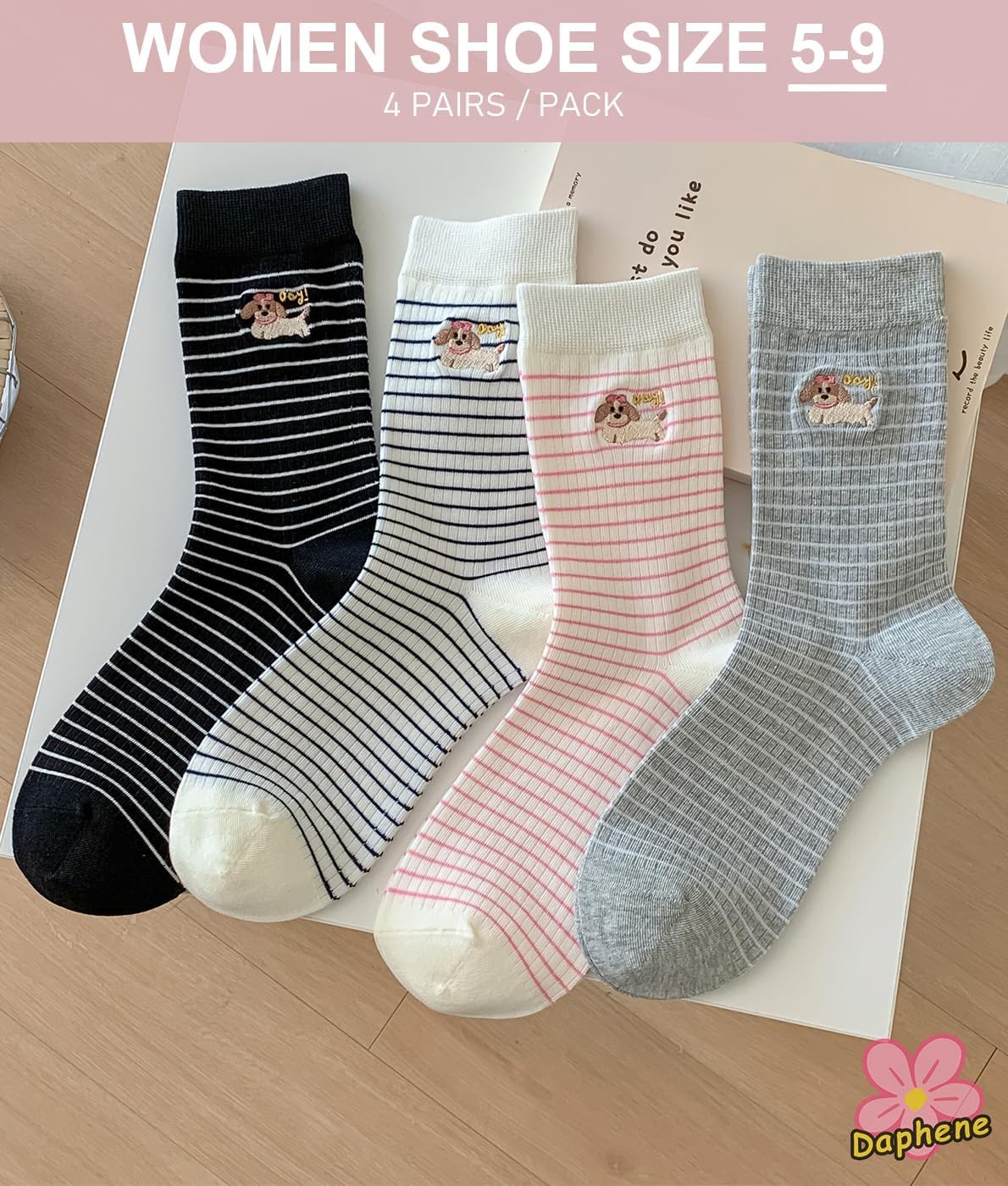 Daphene Women's Cute Crew Socks All Season | Premium Combed Cotton Breathable Cozy Soft | Fun Cartoon Designs | Holiday Gift - Image 3