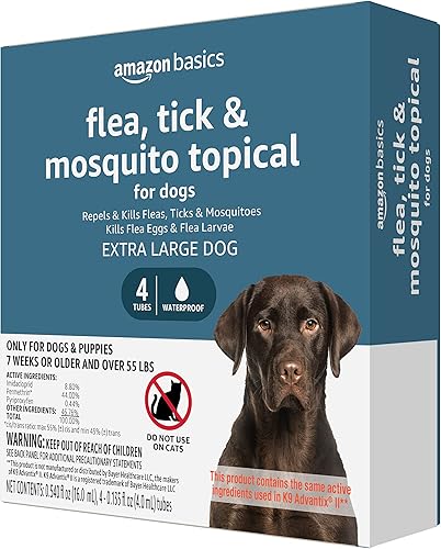 Tienda Basics Tópico para pulgas, garrapatas y mosquitos para perros XL (más de 55 libras), 4 unidades