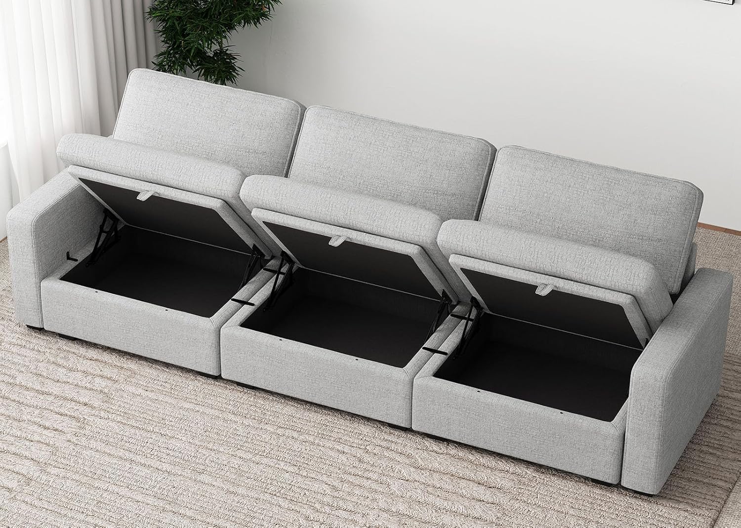 Belffin Modular Sectional Sofa with Storage Convertible Sectional Sofa Chenille Cloud Modular Couch for Livng Room 3 Seats Grey