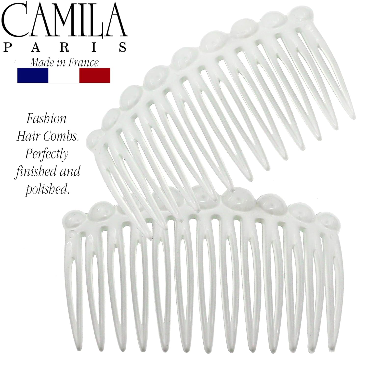 Camila Paris CP2900/2 French Hair Side Comb Small Rounded, White French Twist Hair Combs Decorative, Strong Hold Hair Clips for Women Bun Chignon Up-Do Styling Girls Hair Accessories, Made in France : Beauty & Personal Care