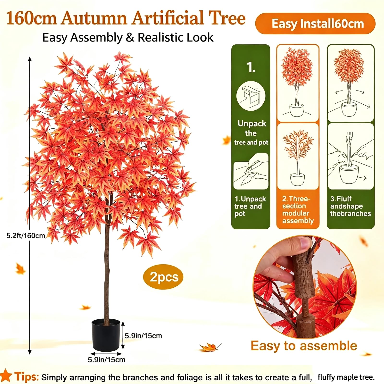 2 Pezzi 160cm Albero di Acero Artificiale Rosso Decorazioni Autunnali