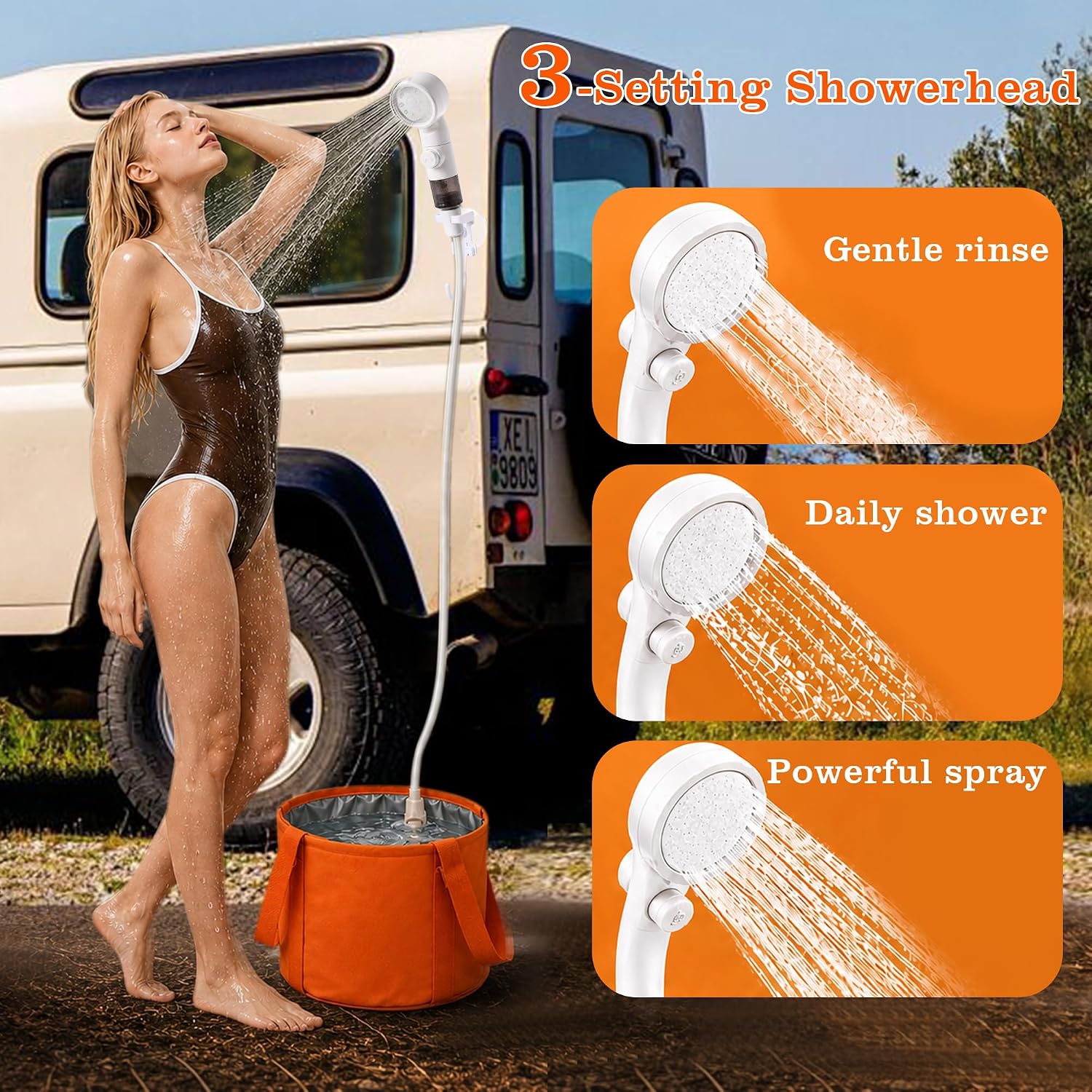 Aidoclip Portable Camping Shower Pump with 12l Foldable | Battery Powered Shower Kit Temperature Display, 3-Speed Showerhead, 7ft Hose, Shower for Beach, Hiking, Pets, Car Rinse, Rv