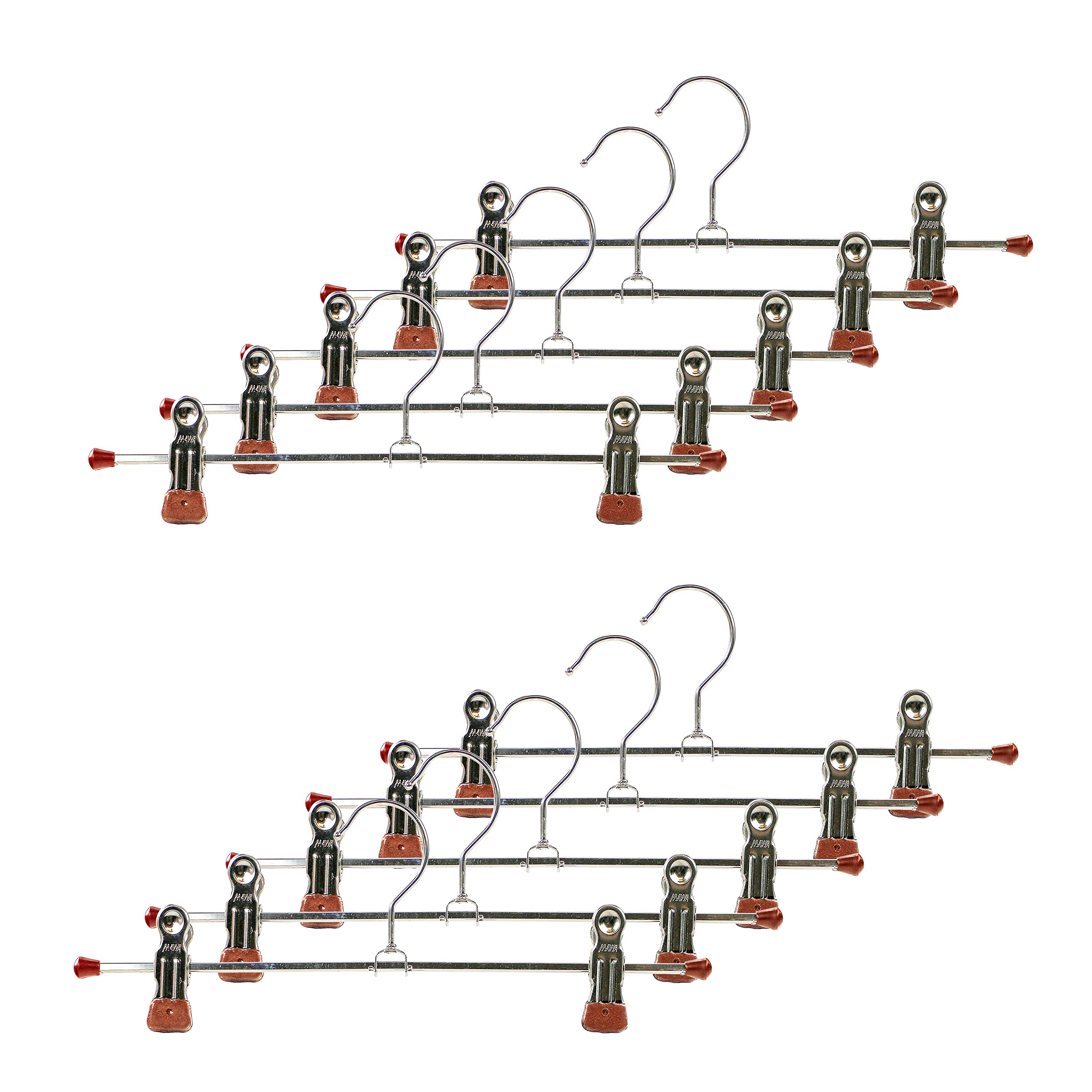 Mawa by Reston Lloyd Space-Saving Metal Pant/Skirt Hanger, Strong and Adjustable Pant Clips, Copper Set of 10