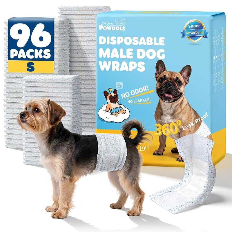Fralda Descartável para Cães Machos Powools com Indicador de Umidade, Tamanho Pequeno, Pacote com 96