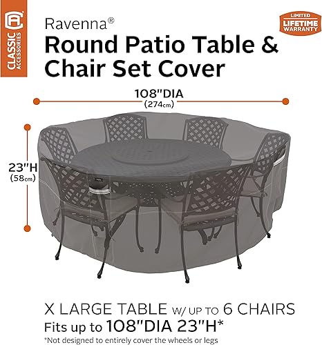 Miniatura 3 de Classic Accessories Ravenna - Juego de mesa y silla redonda resistente al agua de 108 pulgadas, funda para mesa de exterior
