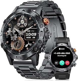 BANLVS Men’s HD Military Smartwatch with Calls Bluetooth 110+ Sports Modes Bracelet Activity, 24/7 Heart Rate Monitor/SpO…