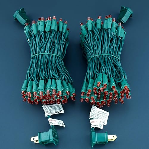 Miniatura 4 de Luces de Navidad rojas de gran angular, paquete de 2 juegos de 25 pies, 100 LED, cable verde, 0.197 in, certificado UL, grado comercial, cadena de