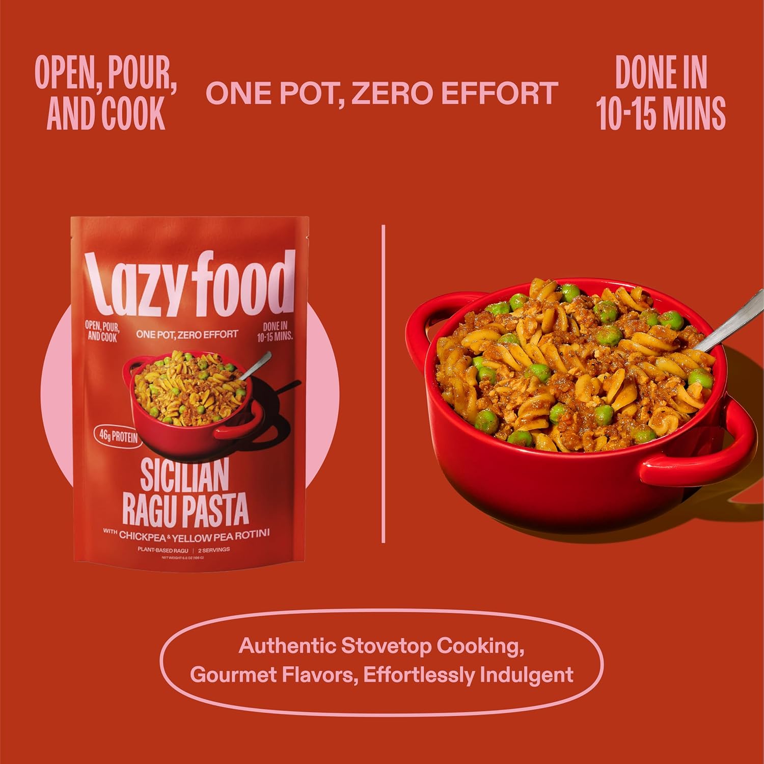 Lazy Food Italian Ragu Camping Meal I Gluten Free Pasta, High Protein, Low Carb I Easy One-Pot Outdoor Dinner for Camping, Hiking & Backpacking | Ready in Minutes I 3 pack (6 servings)