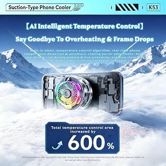 Magnetic Phone Cooler for Gaming, RGB Semiconductor Cooling Fan for iPhone and Android Phones, Portable Mobile Phone Radiator with 3 Cooling Modes, Quiet Cooling Fan for Gaming (Black)