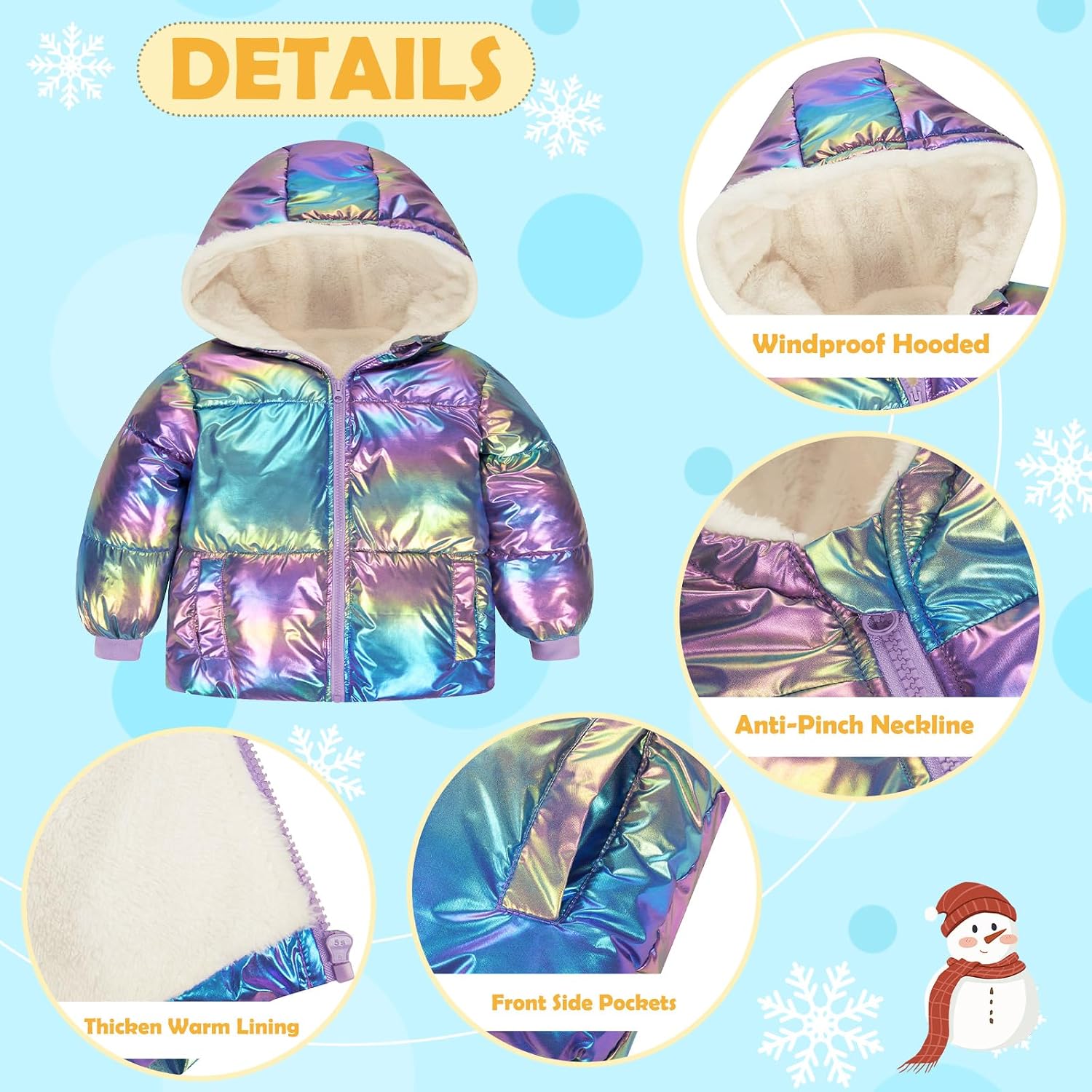 UNICOMIDEA Baby Girl Winter Coat Laser Toddler Jackets Warm Down Outerwear with Hooded for 12M-5T