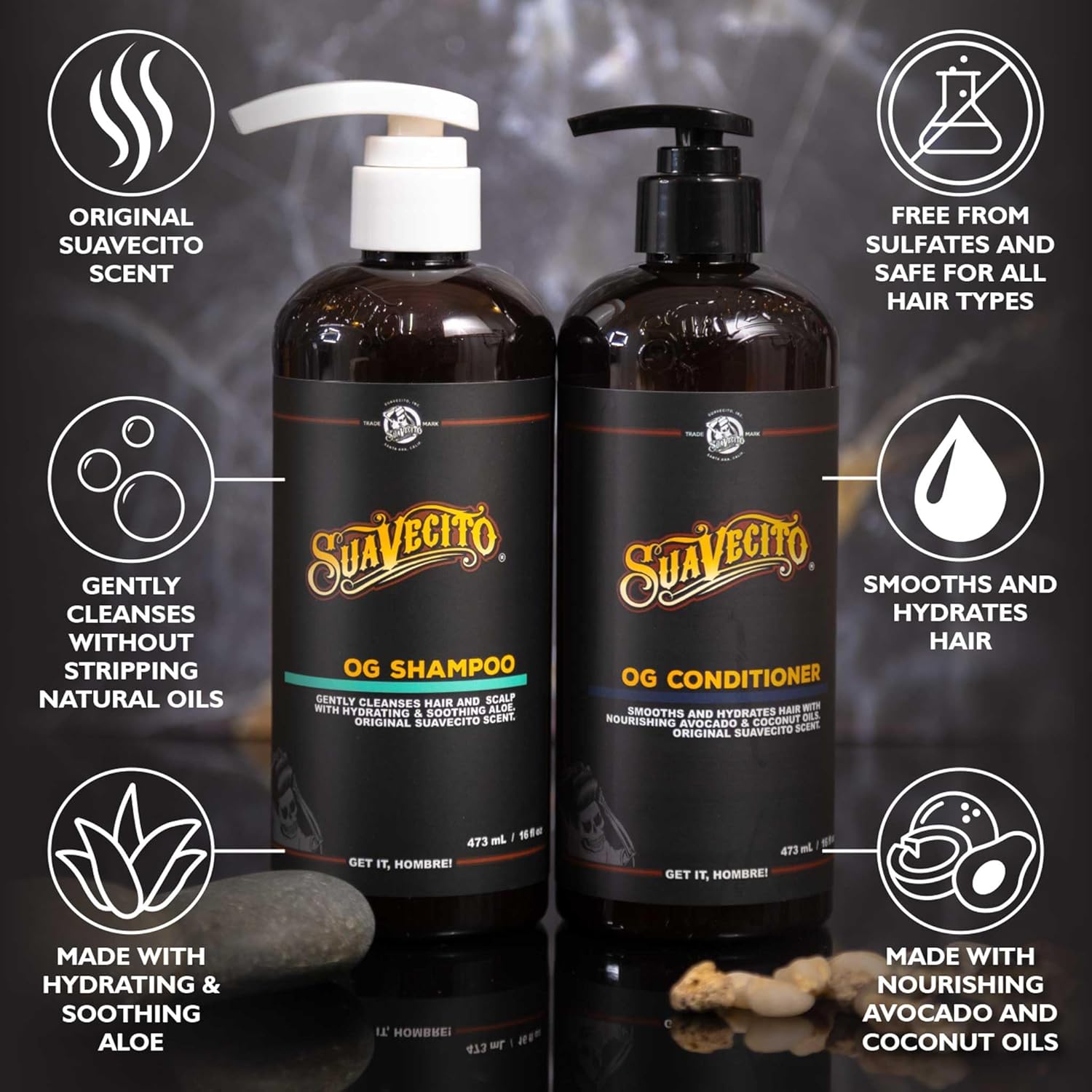 OG Shampoo & Conditioner Set 16 oz Pump Bottle with Provitamin B5, Natural Oils To Fortify & Restore Damaged Hair, Gently Cleanses Conditions Soothes & Hydrates, Sulfate Free Works On All Hair Types - Image 3