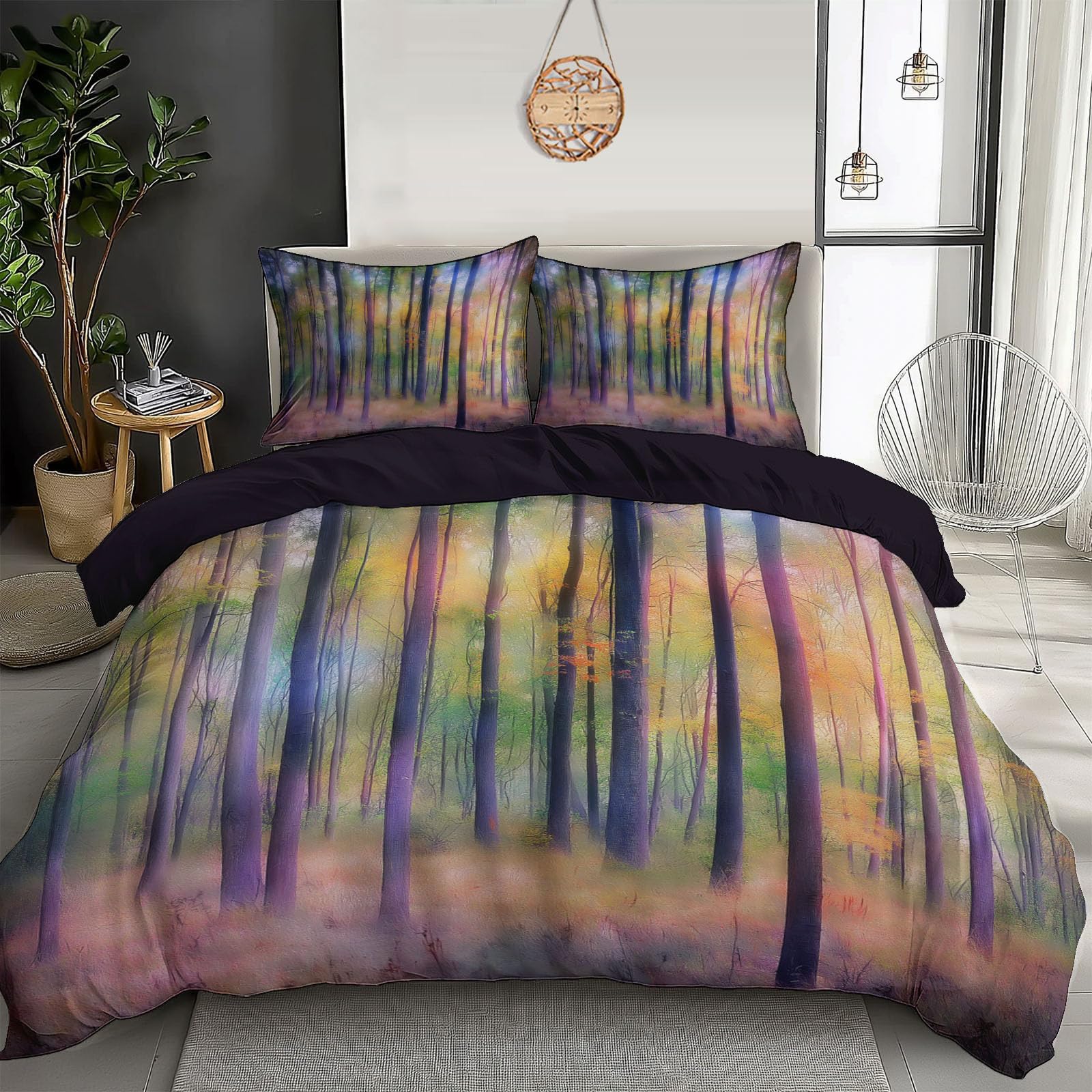 Housse de couette 140x200 cm forêt colorée en microfibre imprimée avec taie