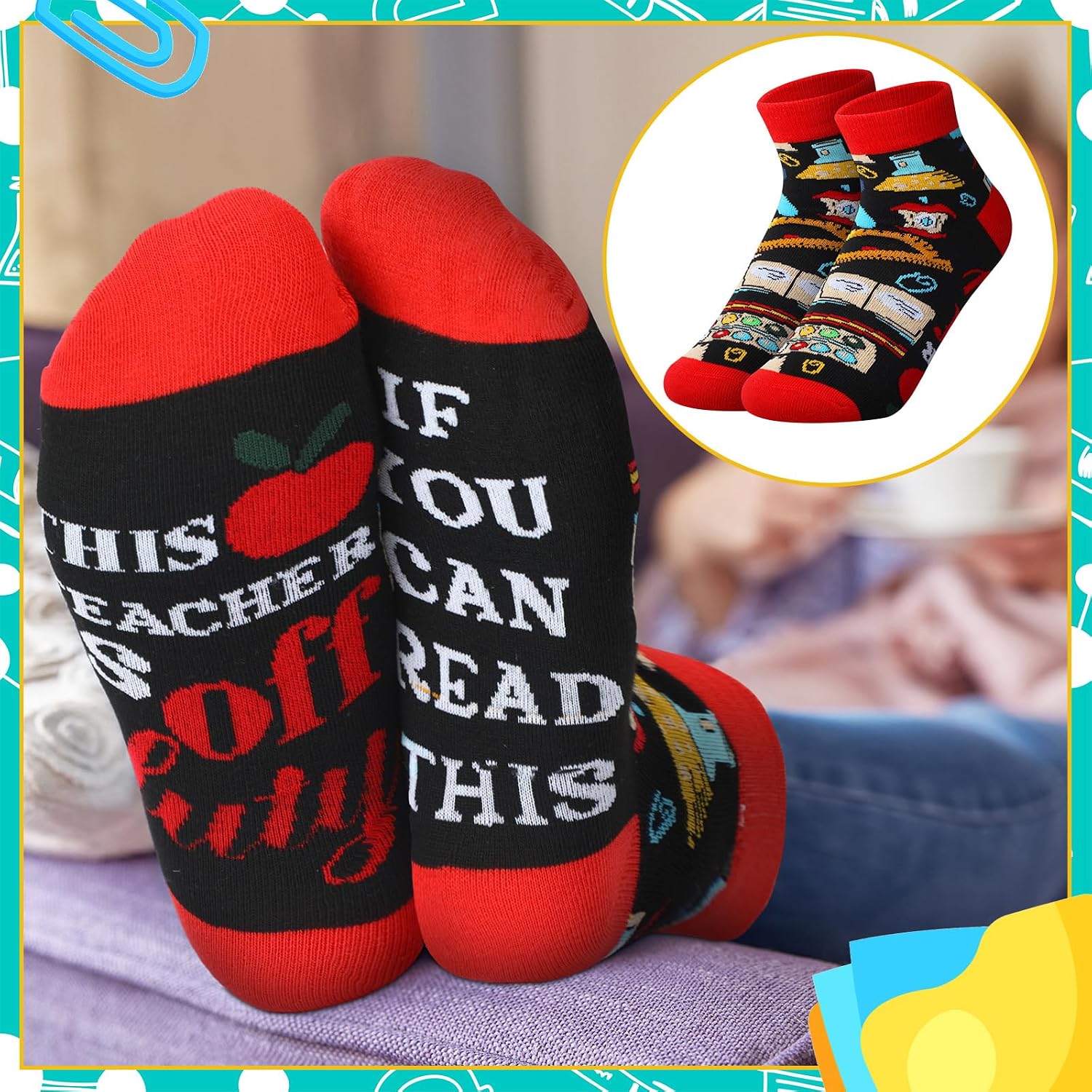 Xuhal 20 Pairs Teacher Socks Graduation Appreciation Gift Bulk Teacher's Day Funny Novelty Cotton Socks for Thank You Gift