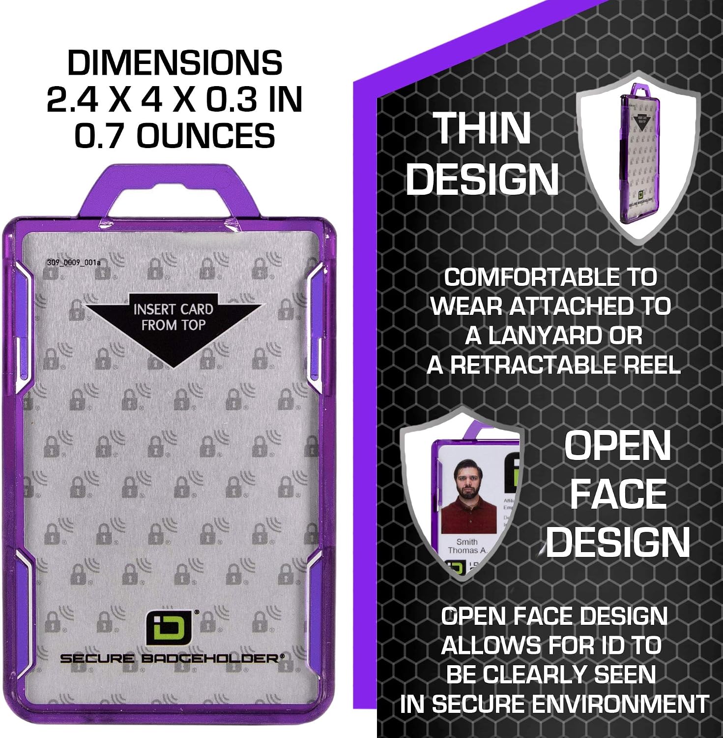 ID Stronghold - RFID Blocking Secure Badge Holder - Duolite 2 Card ID Holder - Poly Carbonate - Heavy Duty Hard Plastic ID Badge Holder - USA Molded and Assembled - FIPS 201 Approved - Purple