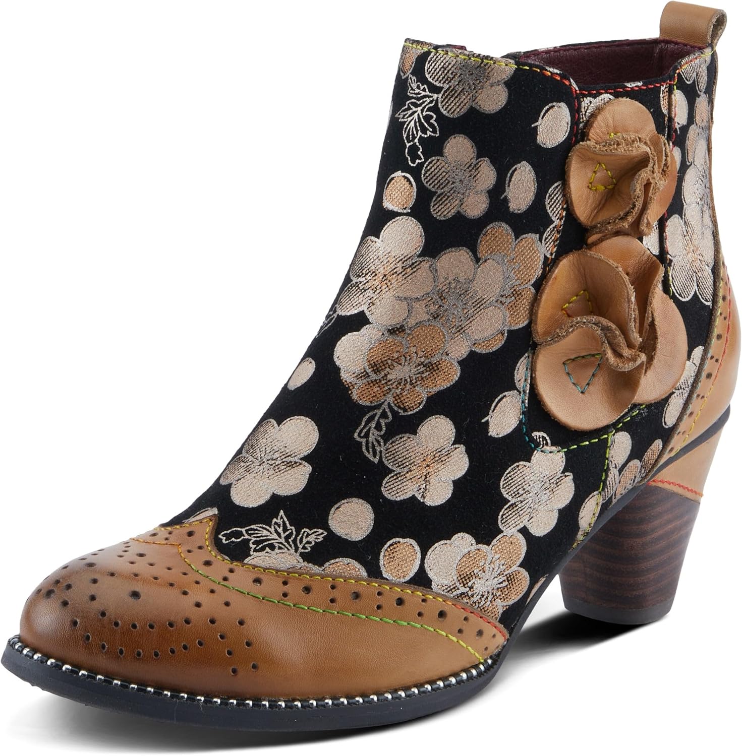 Spring Step L'Artiste Glynn Women's Floral Oxford Bootie - Pretty & Punk, Suede with Rainbow Stitching