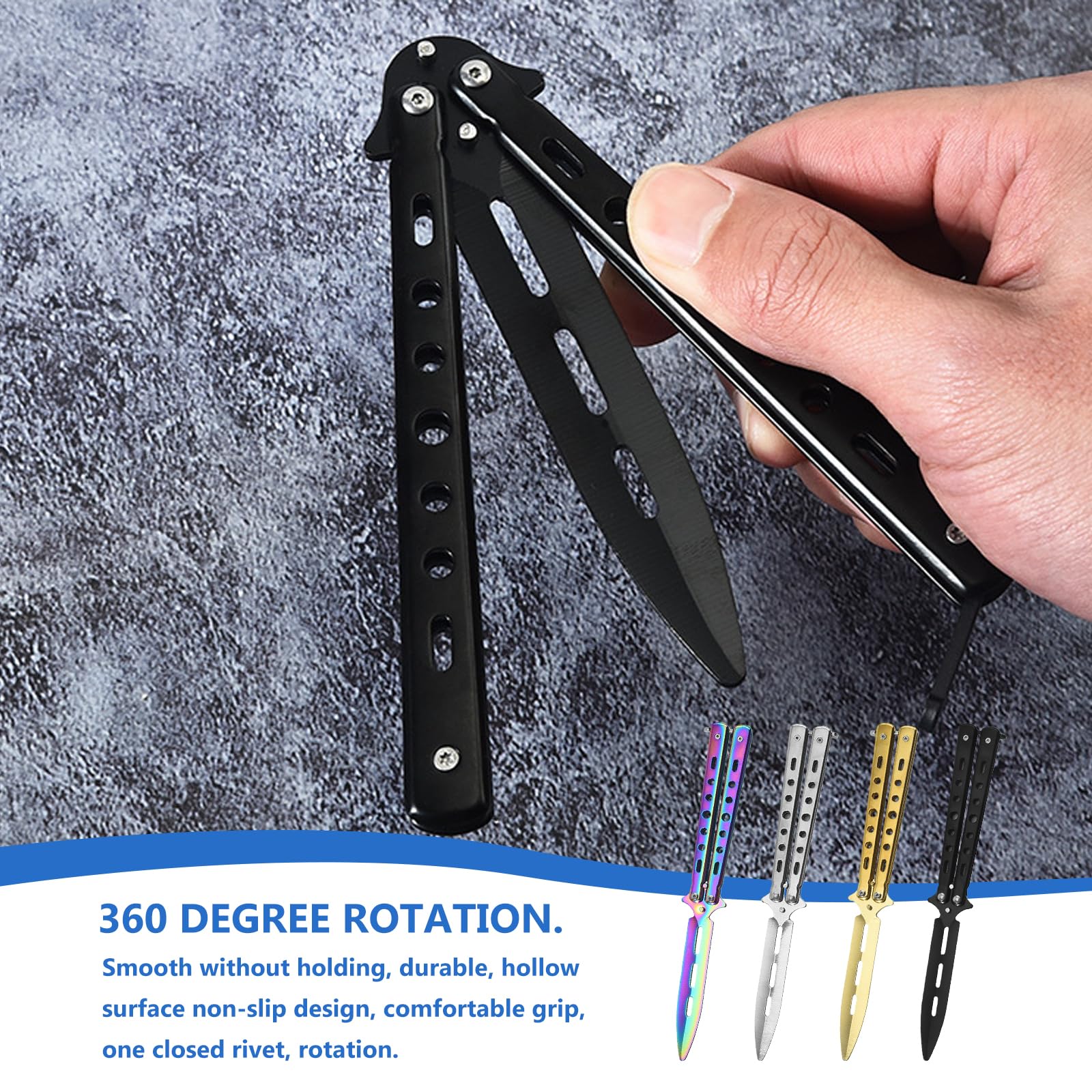 GBKDQQ Ensemble de 4 couteaux papillon, couteau d'entraînement papillon avec lame non affûtée, peigne papillon en acier inoxydable, couteau papillon, figures de balisong pour débutants et adultes