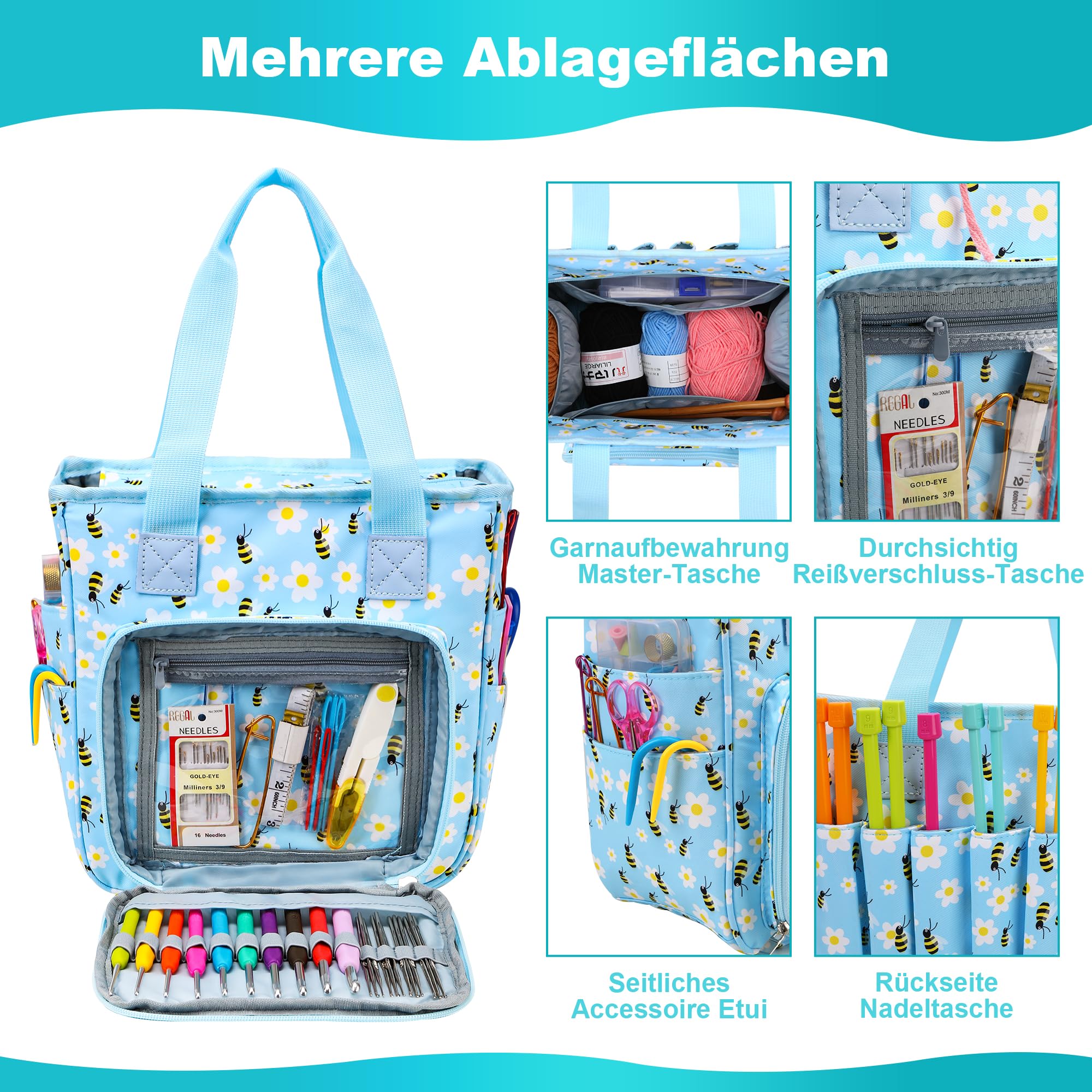 Koop Knitting Wool Yarn Bag Crochet Sewing Needle Bucket Weave Storage