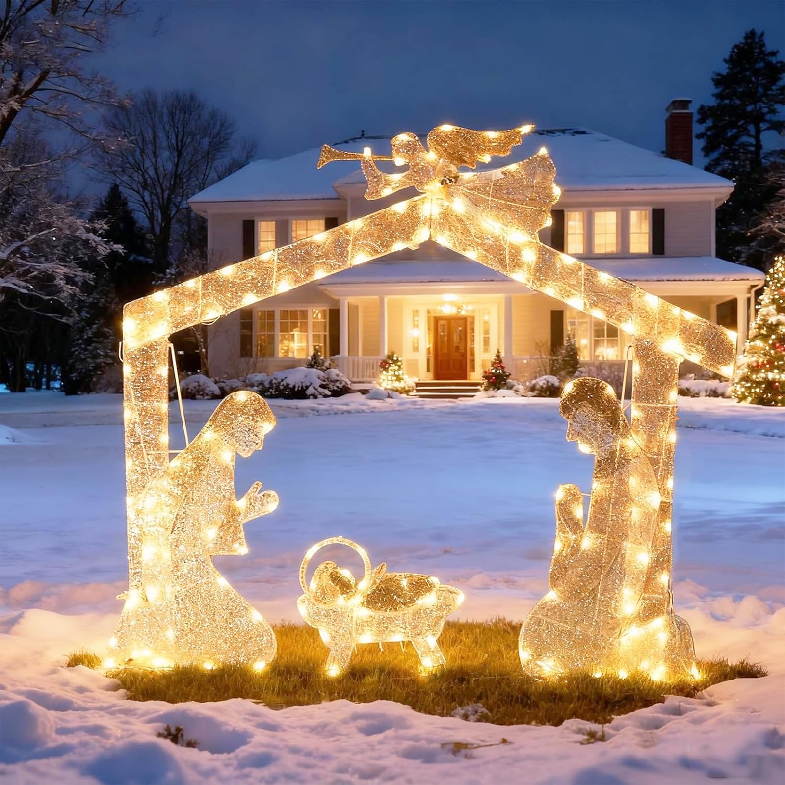 vigdur 6ft christmas nativity scene outdoor, pre-lit 3d glittered nativity scene yard sign with 160 lights, zip ties and stakes, outdoor christmas decoration for holidays yard lawn