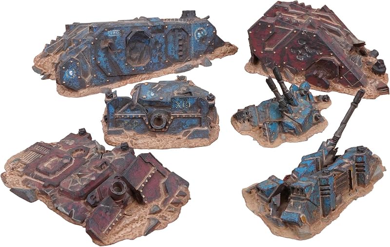 Tanques Grimdark destruidos en terreno de mesa - Tanques Grimdark de ciencia ficción para juegos de guerra de mesa 28 mm 32 mm