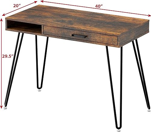 Miniatura 10 de SHW Escritorio de patas de horquilla para computadora de oficina en casa con cajón Negro, Espresso, Blanco